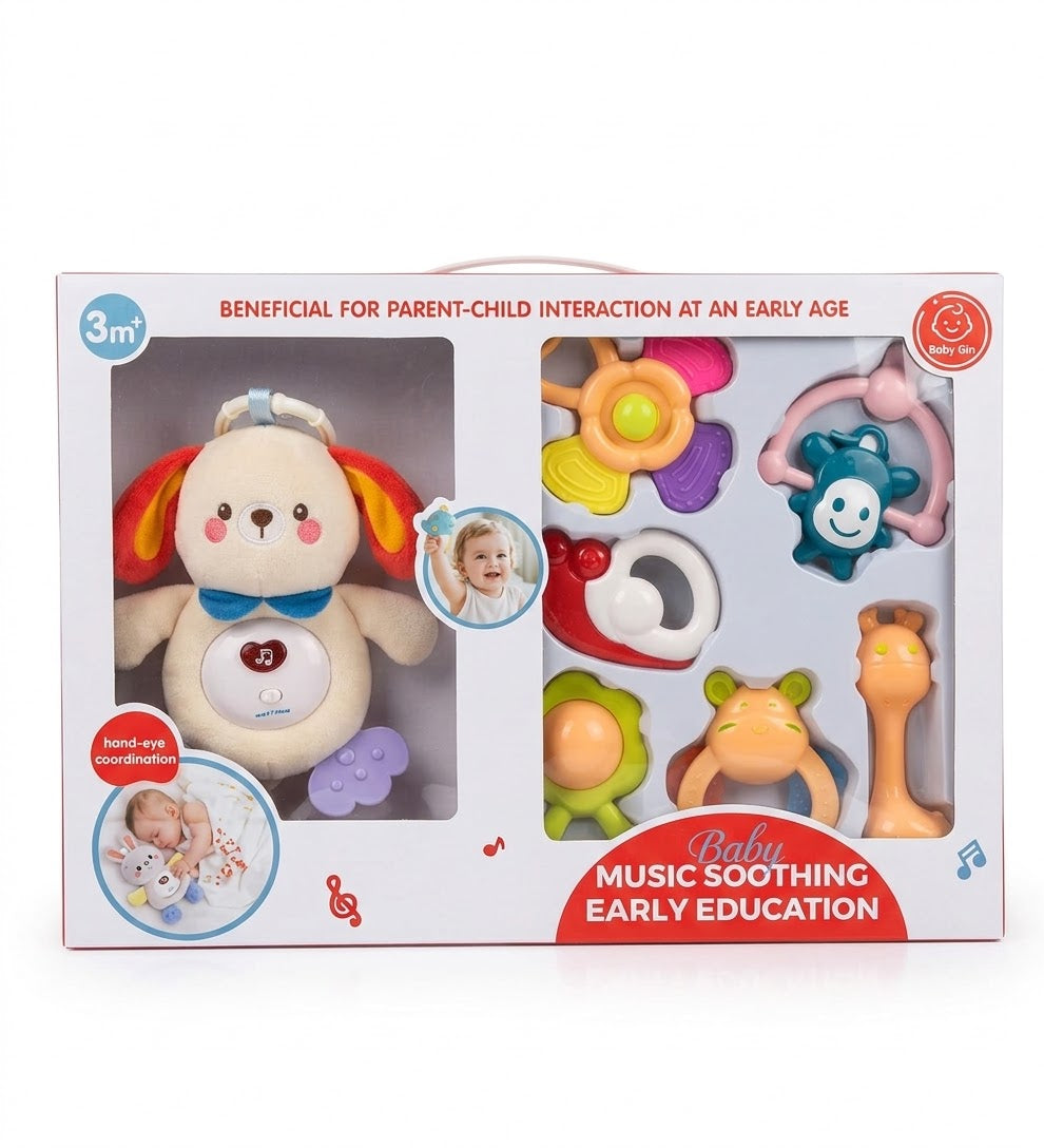 Interactive Plush Bear Musical Rattle & Teether Toy Set
