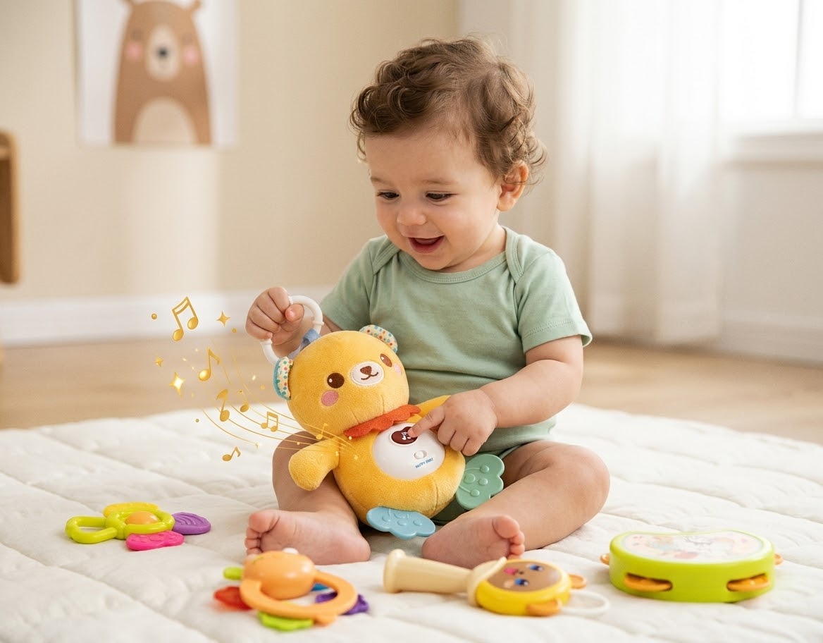 Interactive Plush Bear Musical Rattle & Teether Toy Set