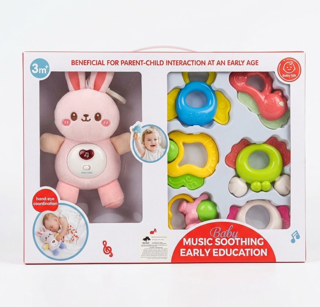 Interactive Plush Bear Musical Rattle & Teether Toy Set