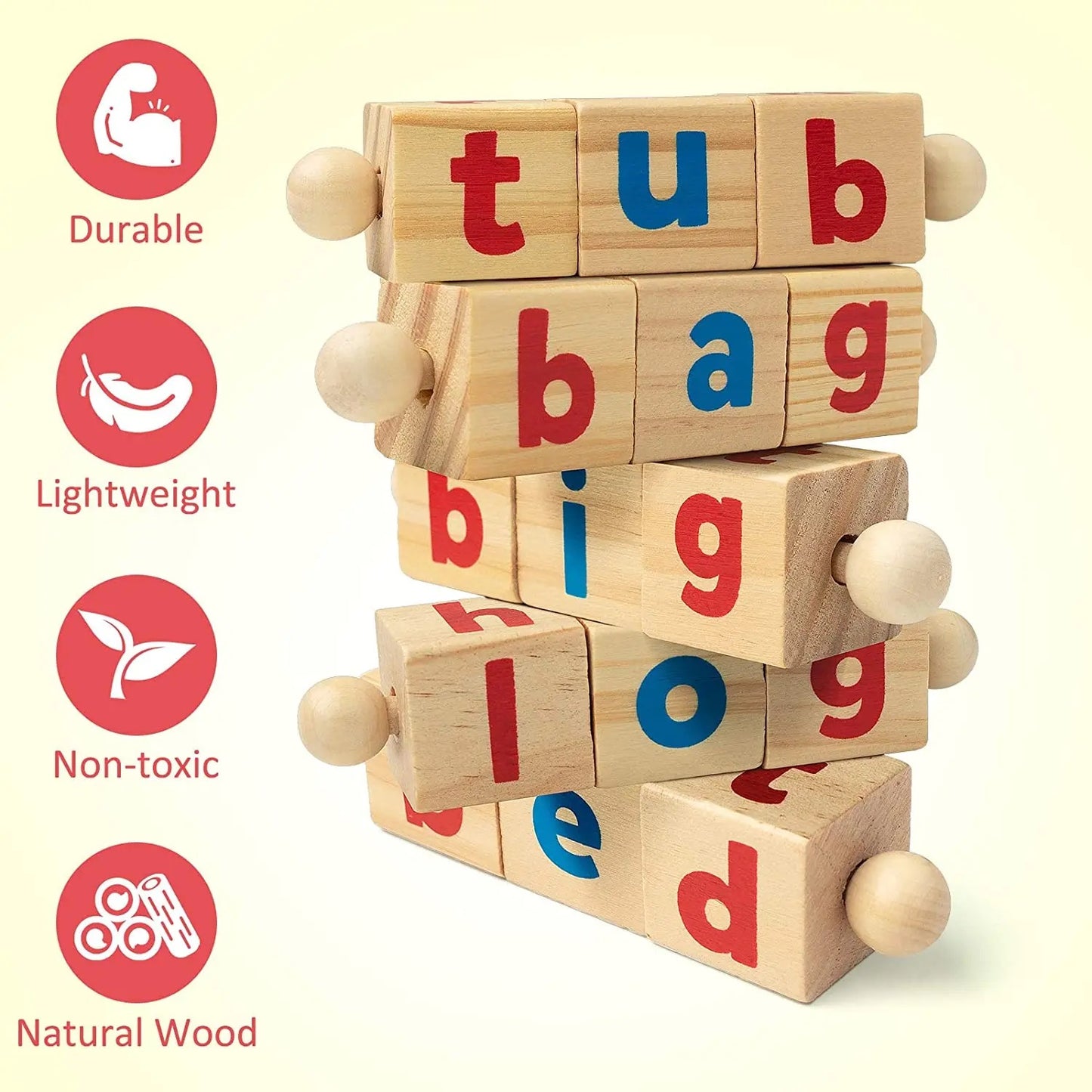 Wooden Reading Blocks Short Vowel Spelling Games