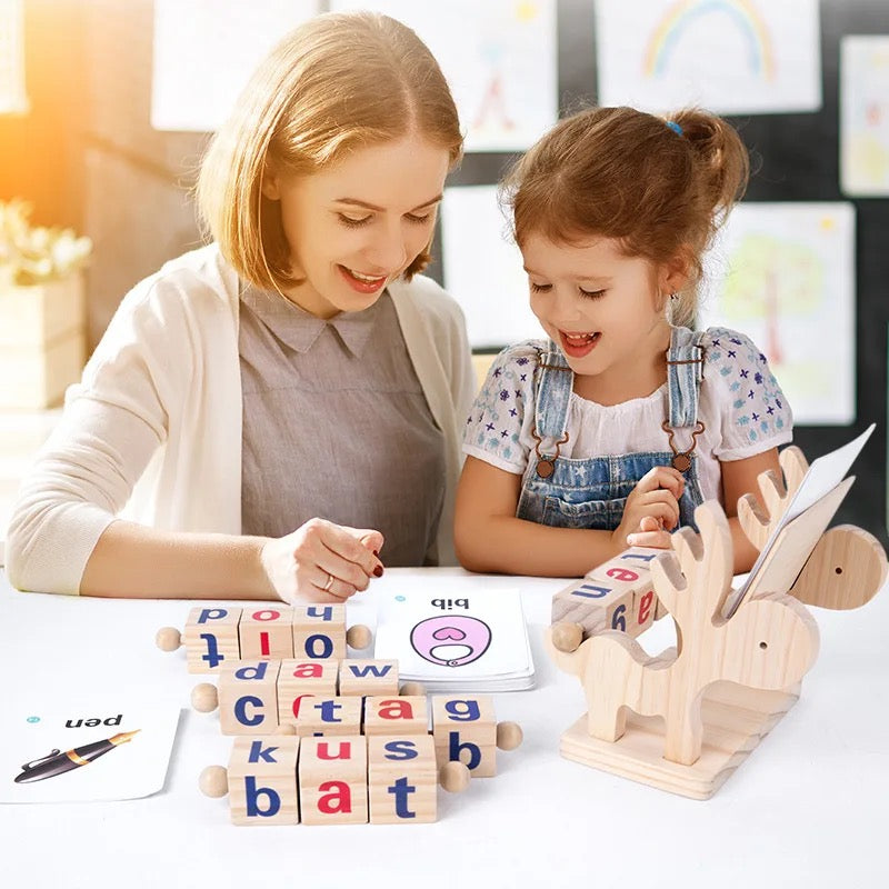 Wooden Reading Blocks Short Vowel Spelling Games