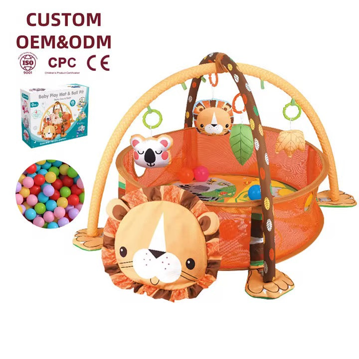 3-in-1 Lion Discovery Baby Play Mat & Ball Pit