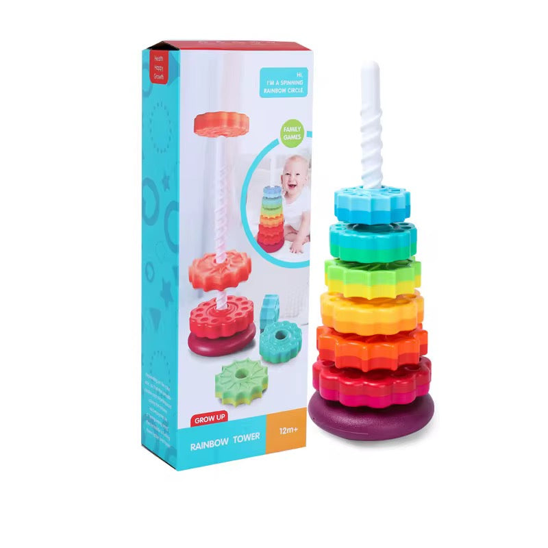Spinning Rainbow Stack Tower