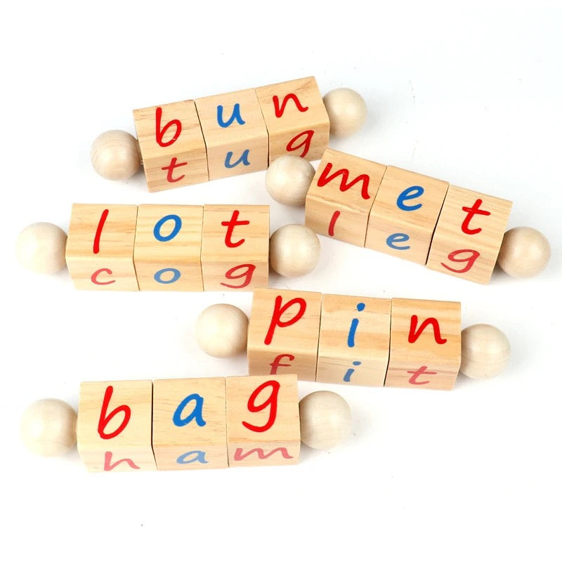 Wooden Reading Blocks Short Vowel Spelling Games