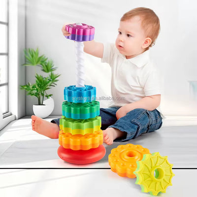 Spinning Rainbow Stack Tower