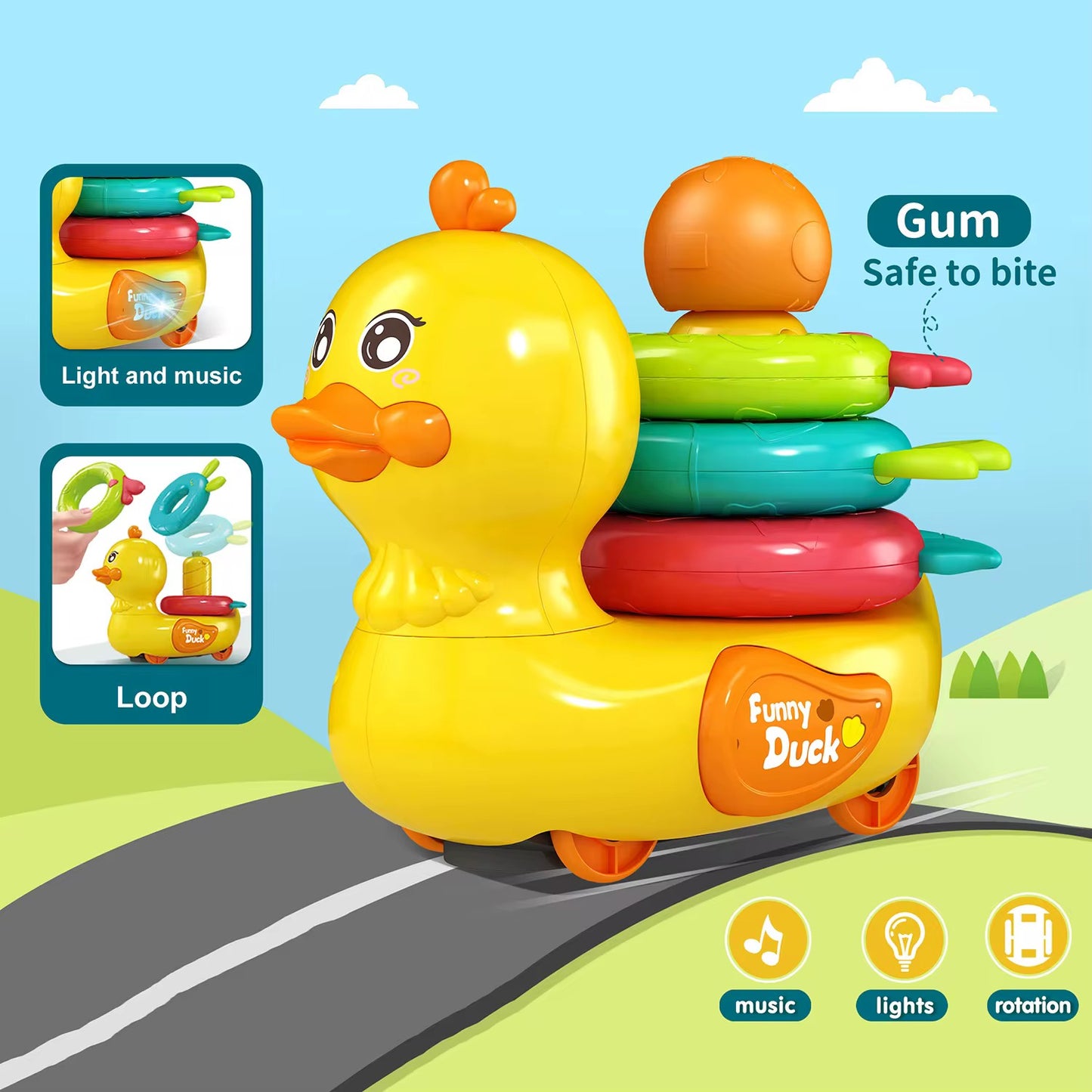 Walking and Stacking Duck Toy with Music and Light