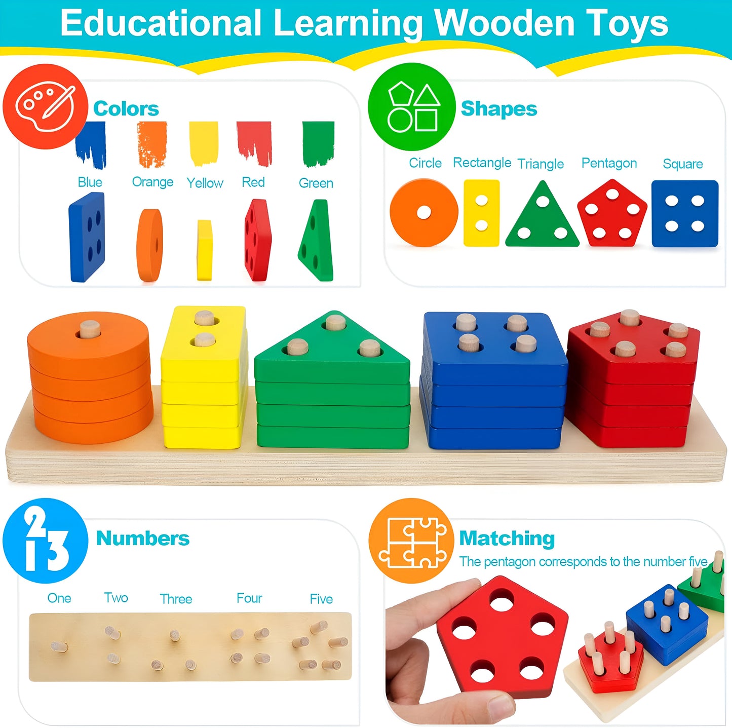 Coogam Wooden Sorting & Stacking Toys